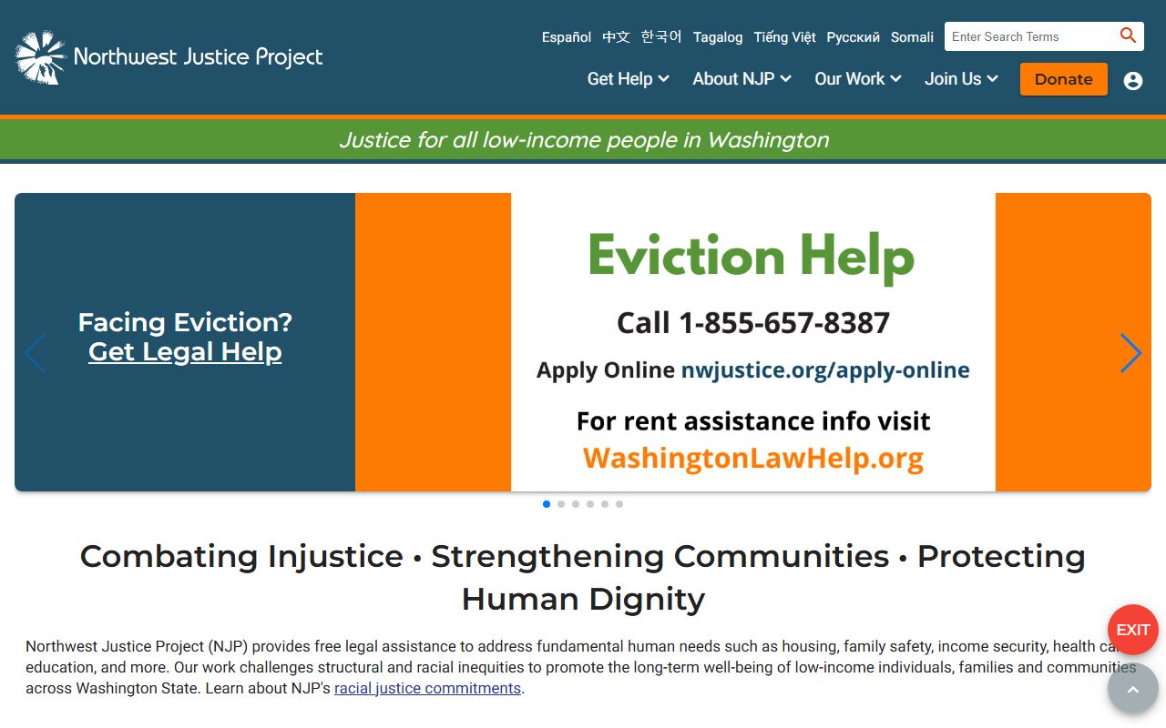 Northwest Justice Project website homepage for legal aid