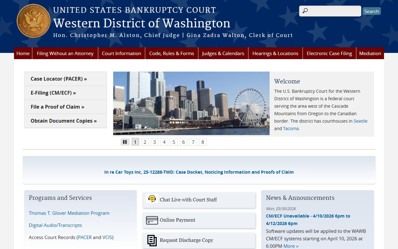 U.S. Bankruptcy Court Western District of Washington website for King County bankruptcy records