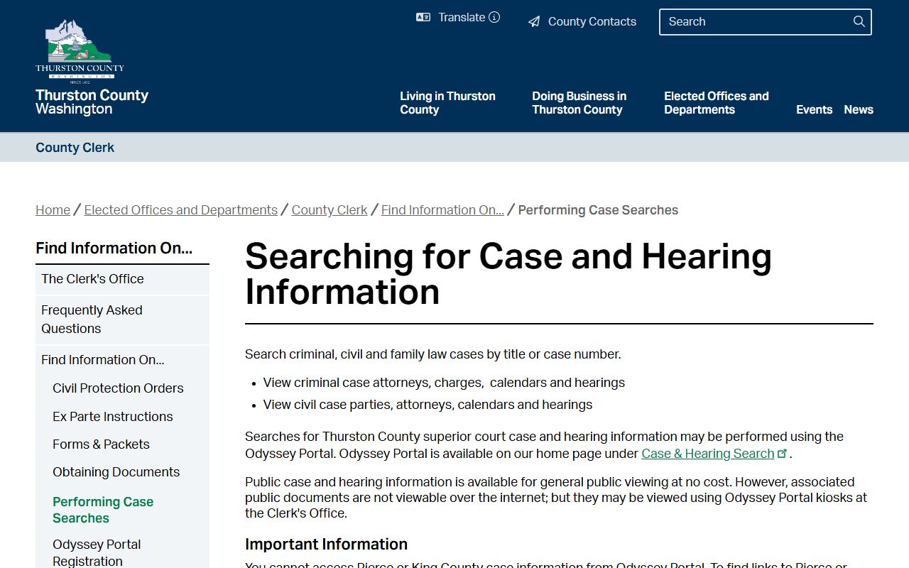 Thurston County bankruptcy records case search portal