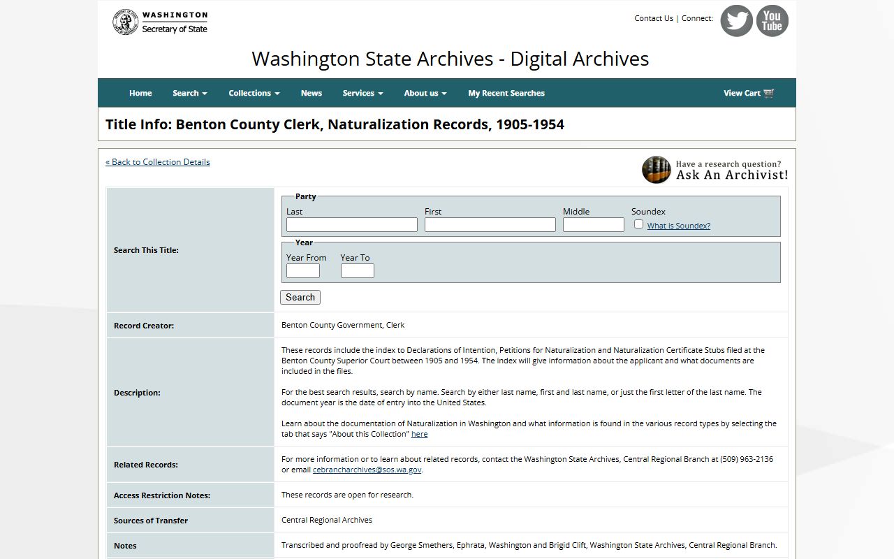 Washington State Digital Archives Benton County historical court records collection