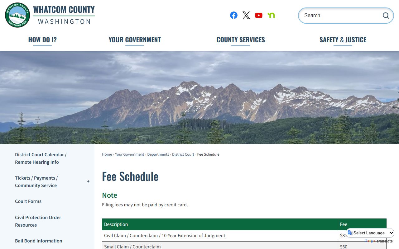 Whatcom County bankruptcy records court fee schedule