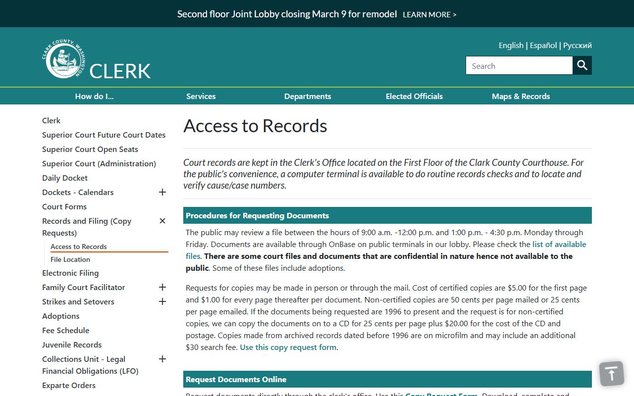 Clark County Superior Court records access portal
