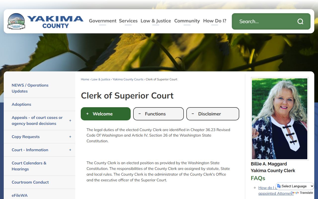 Yakima County Superior Court Clerk records page