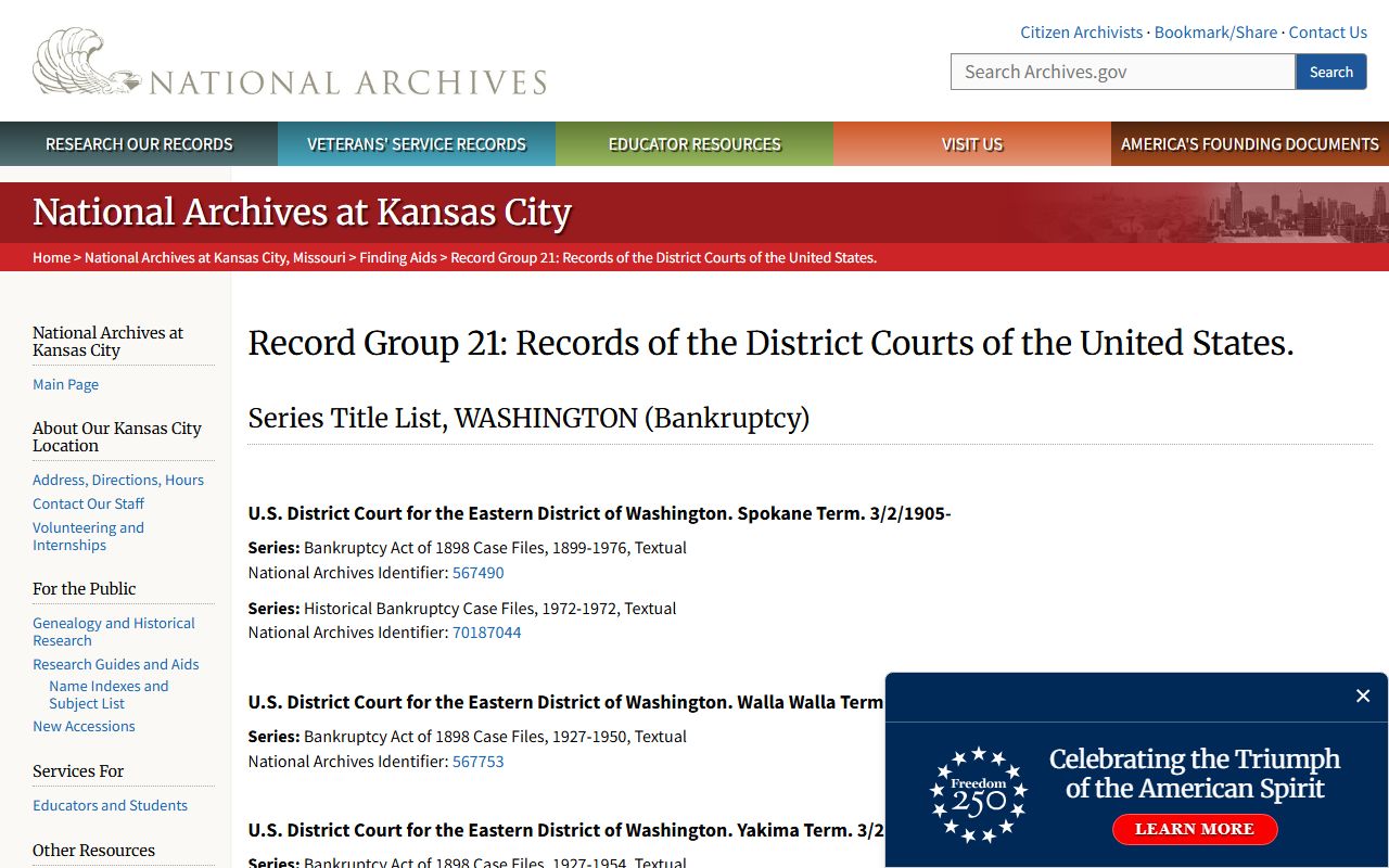 Yakima County bankruptcy records National Archives historical cases